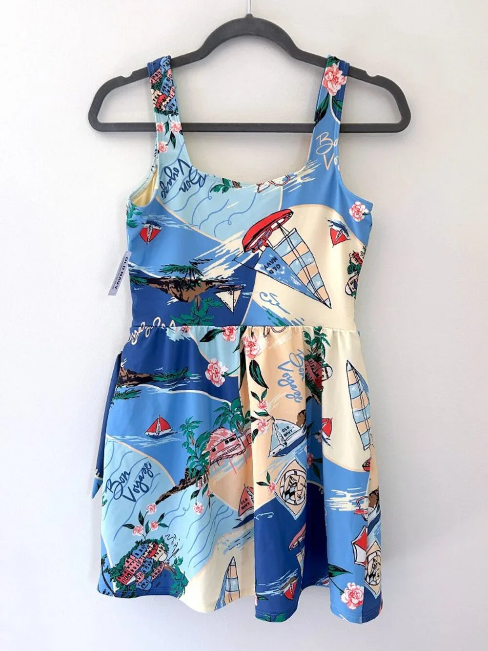 NWT One Piece Swim Suit with Attached Skirt - Sailboat Travel Print - Size Small - Picture 4 of 5
